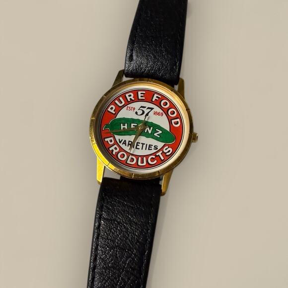 Vintage Heinz Ketchup Wristwatch HTF Excellent Condition Pickle Black Leather - Picture 1 of 4